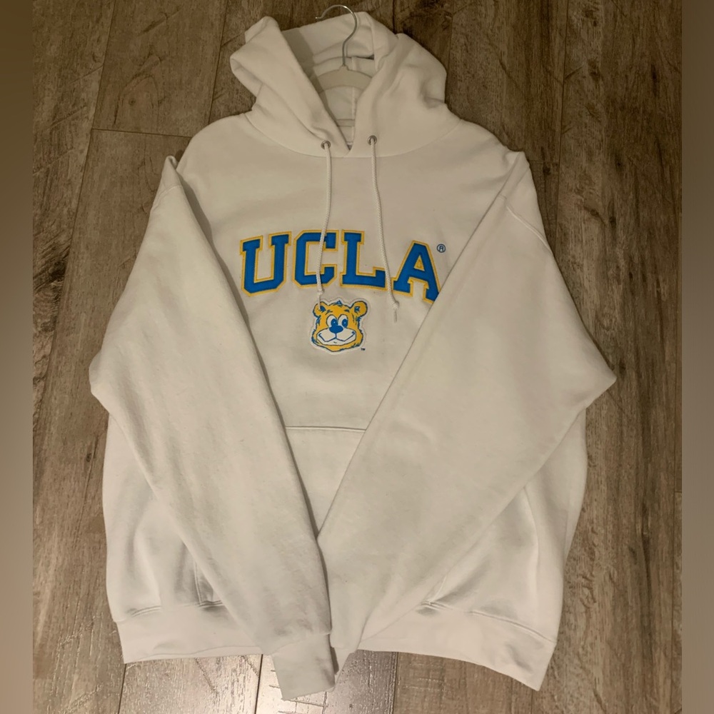 Y2k UCLA Champion Hoodie, Size: XL, Colour: White/Blue